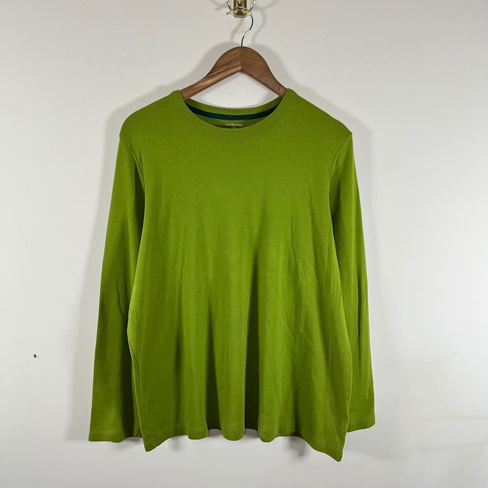 Lands' End Chartreuse Green Long Sleeve Crewneck T-Shirt Cotton Womens 2x